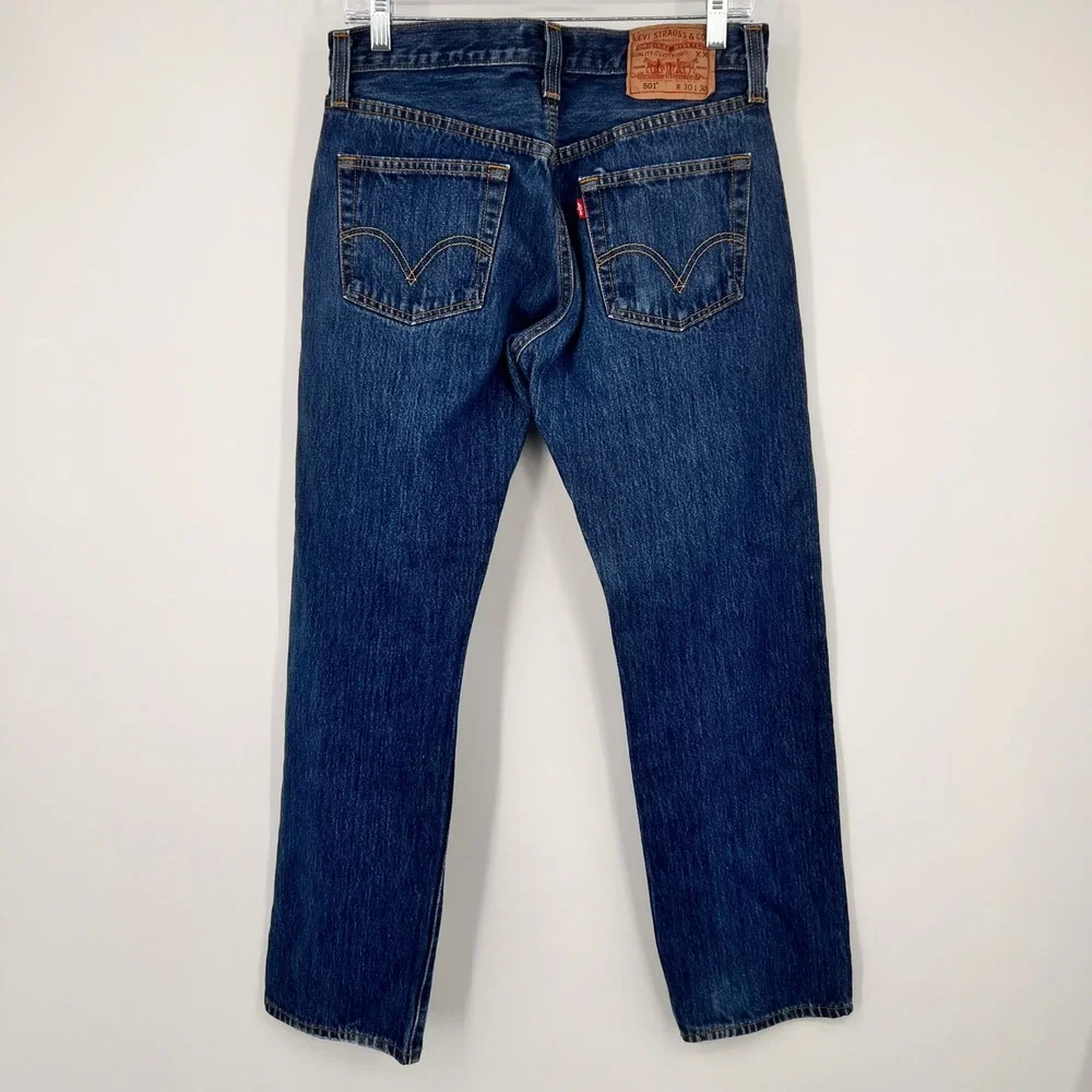 Levis 501 Original Straight Leg Button Fly Dark Wash Denim Jeans Mens W30 L30